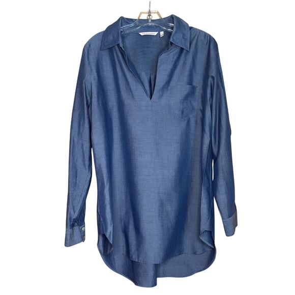 Women's Soft Surroundings Blue LS V-Neck Pullover Blouse Top, Size Lg., EUC - Picture 1 of 3